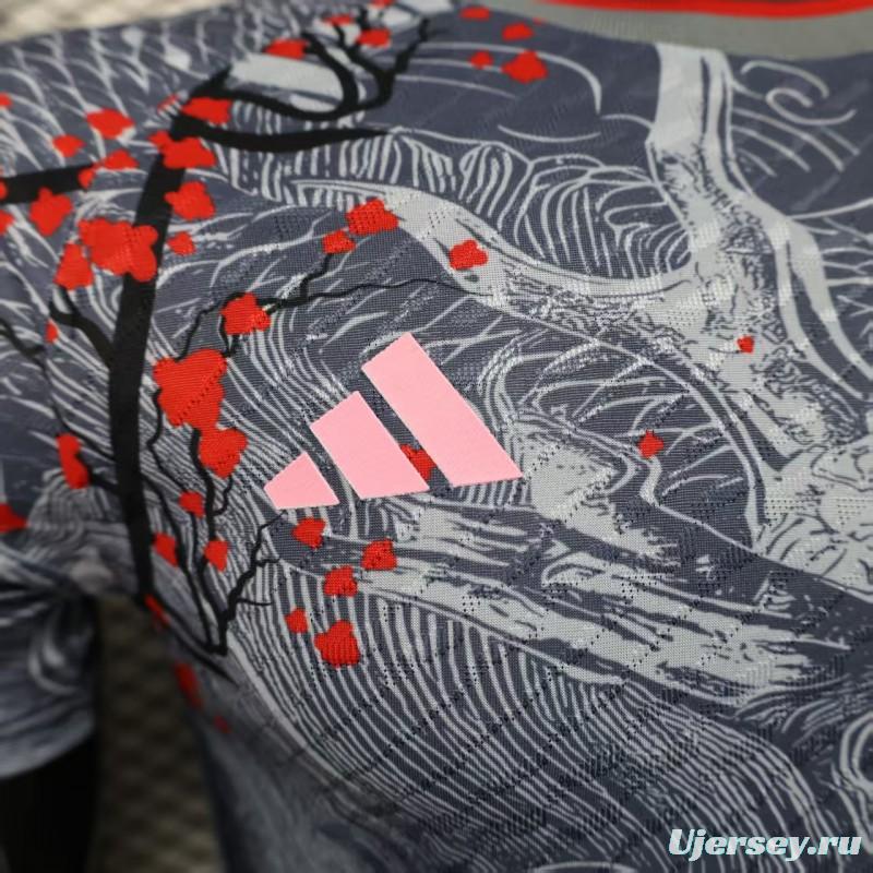 Player Version 2025 Japan Gray with Traditional Dragon and Cherry Blossom Pattern Jersey
