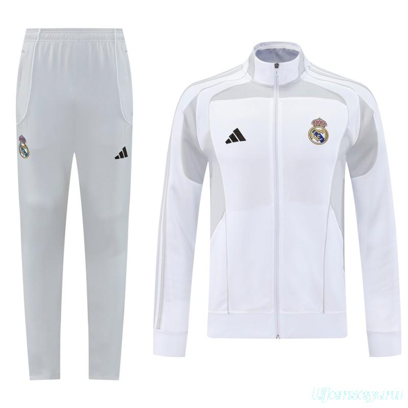 25/26 Real Madrid Grey/White Full Zipper Jacket + Long Pants