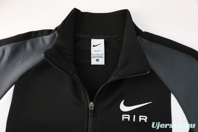 2025 Nike Air Black Tracksuit Set with Gray and White Accents Full Zipper Jacket + Long Pants