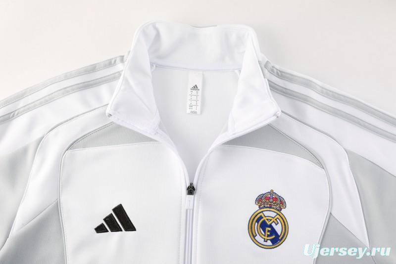 25/26 Real Madrid Grey/White Full Zipper Jacket + Long Pants