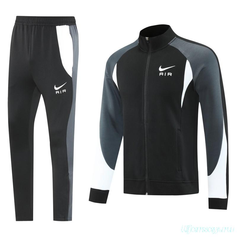 2025 Nike Air Black Tracksuit Set with Gray and White Accents Full Zipper Jacket + Long Pants