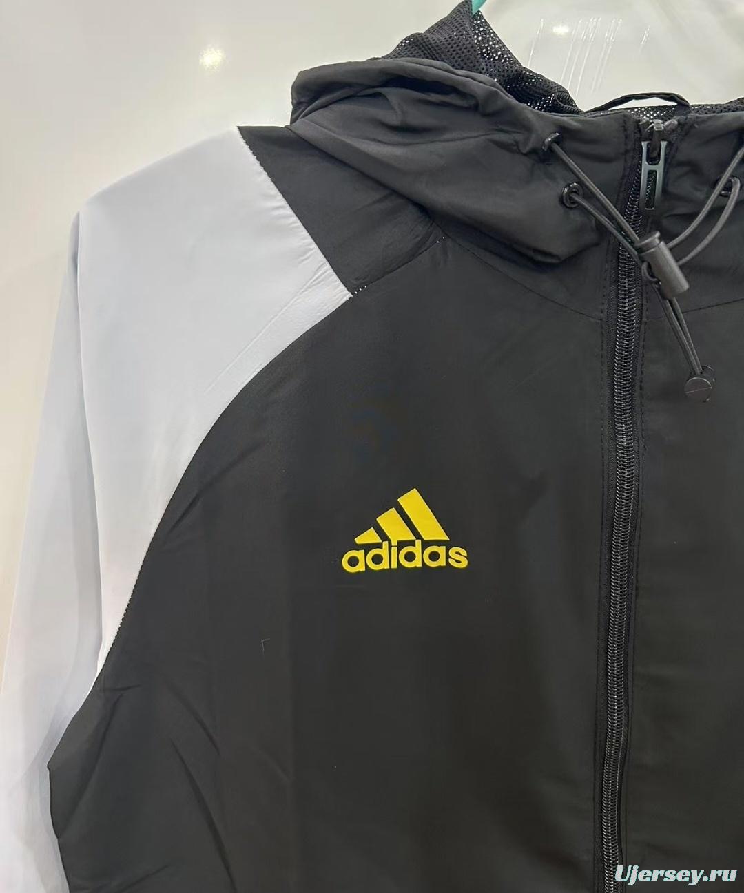 25/26 Real Madrid Black/White Hoodie Windbreaker