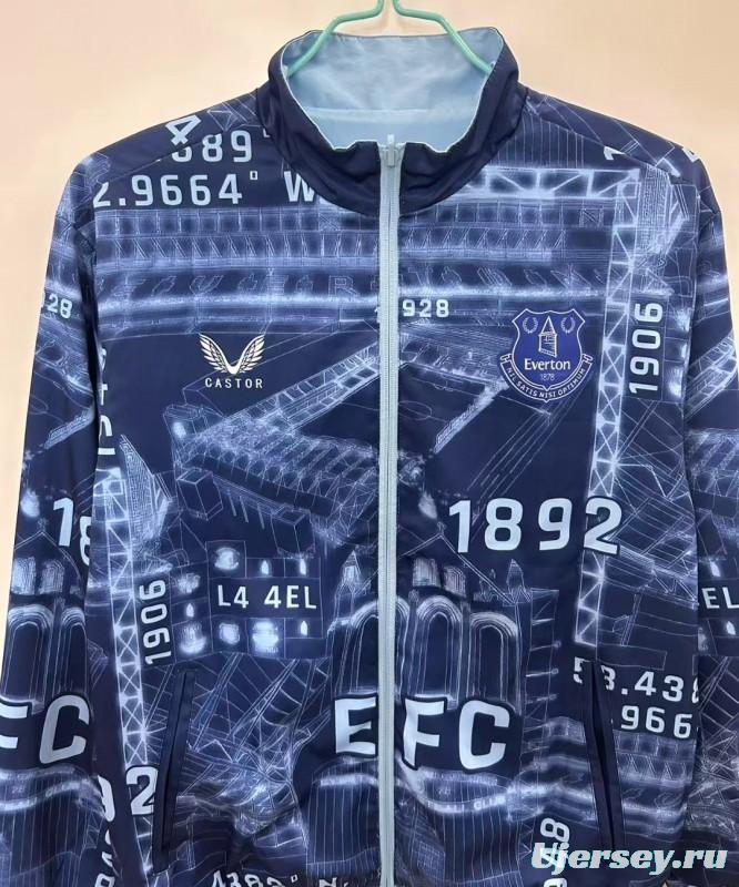 25/26 Everton Navy Blue/Blue with Stadium Blueprint Pattern Reversible Windbreaker