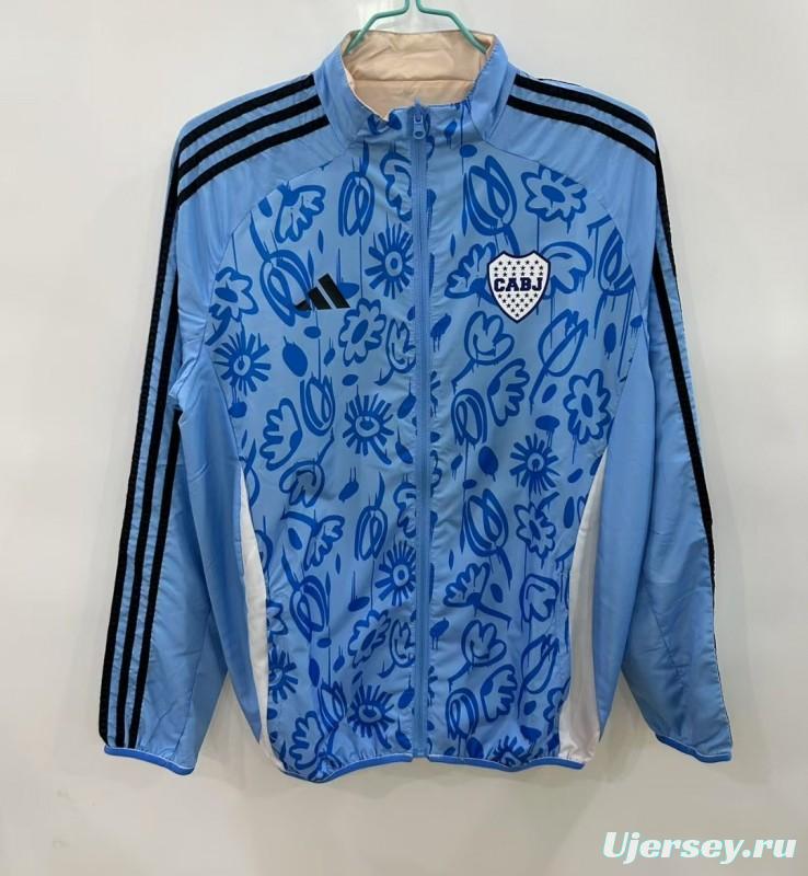 25/26 Boca Juniors Light Blue/Beige with Floral Pattern Reversible Windbreaker