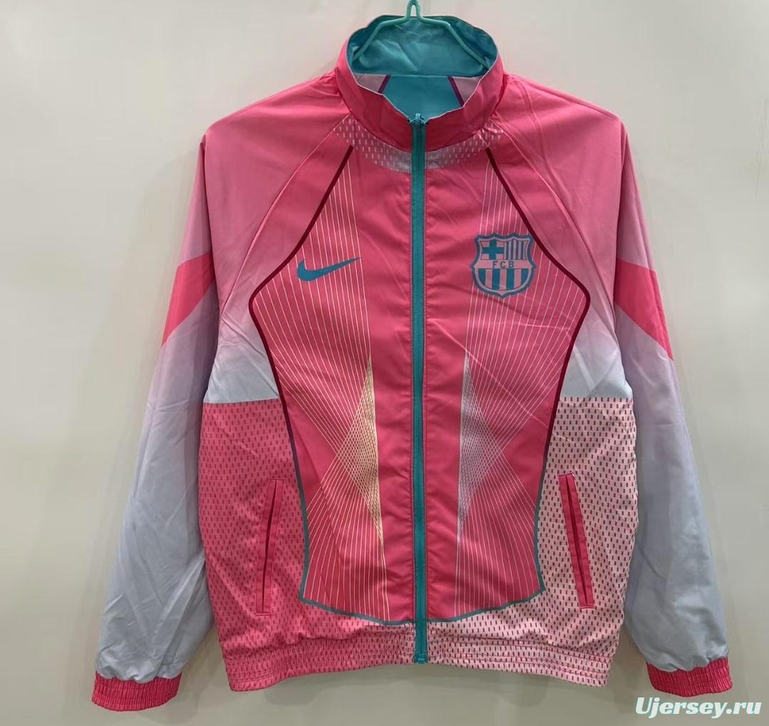 25/26 FC Barcelona Teal & Pink Training Windbreaker with Geometric Pattern