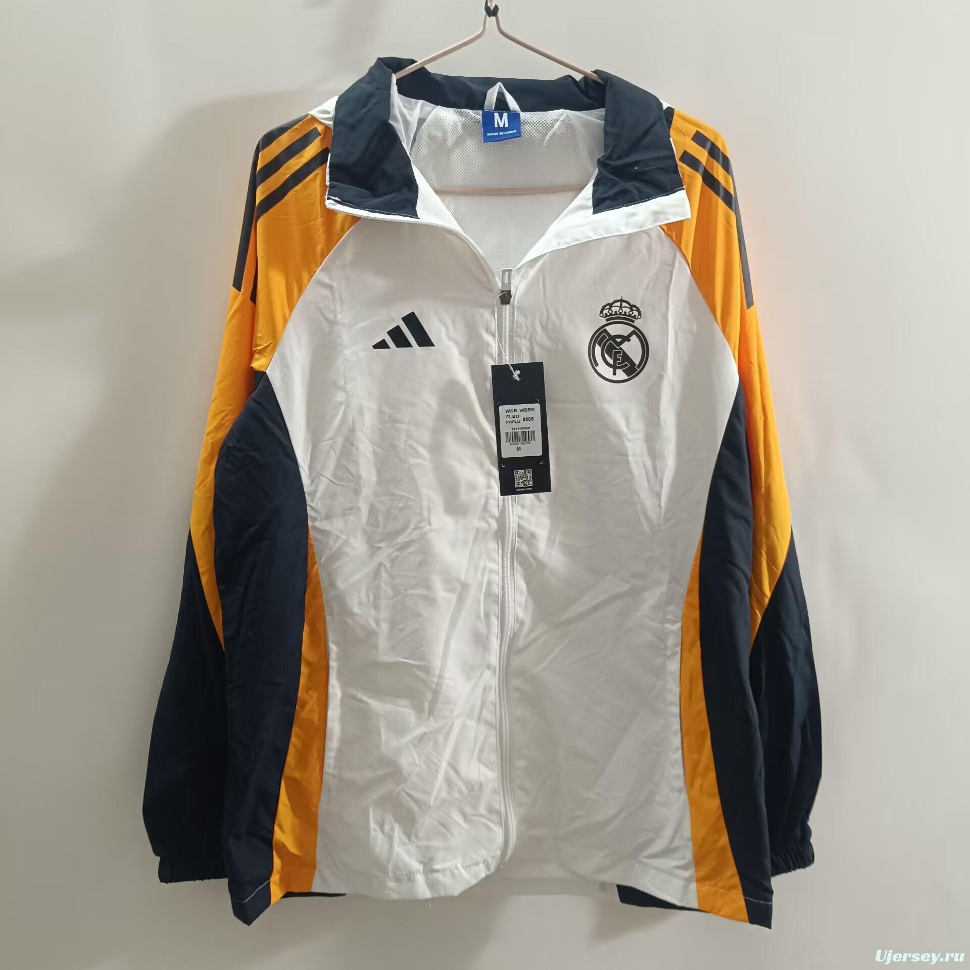 25/26 Real Madrid White Hooded Mid-length Jacket