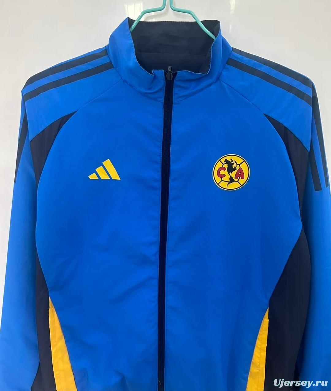 25/26 Club America Navy Blue with Aztec-Inspired Geometric Pattern Windbreaker