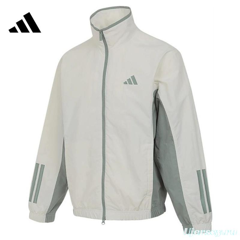 2025 Adidas Cream Colored Nylon Taslon Full Zipper Windbreaker