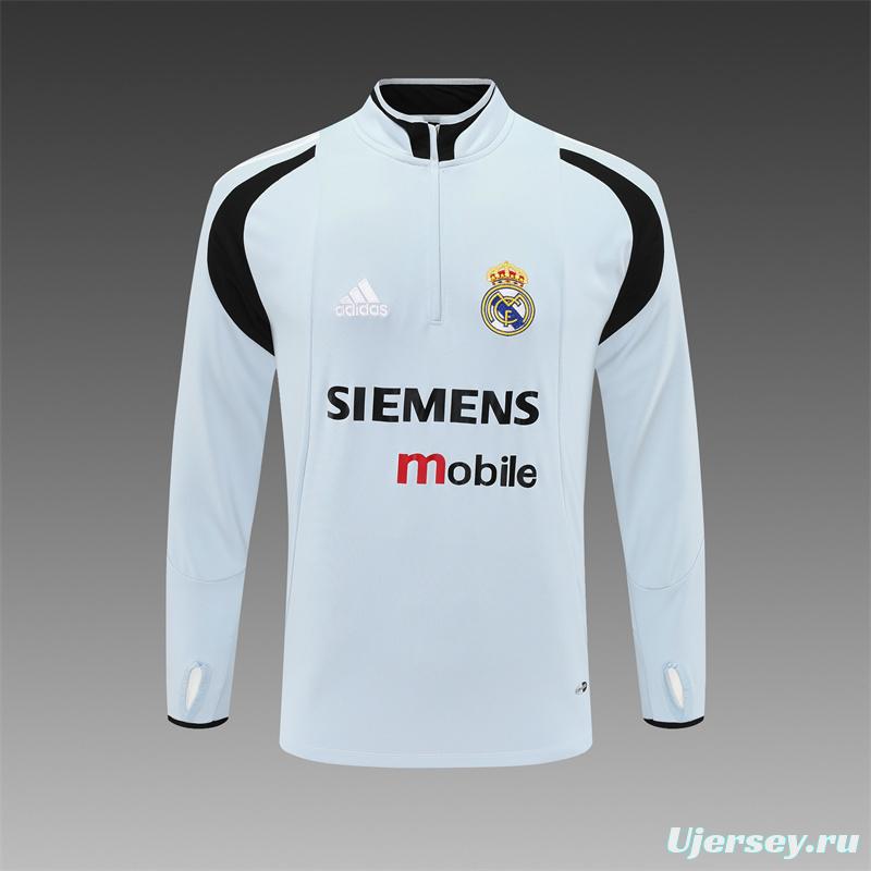 Retro 04/05 Real Madrid Light Grey Half Zipper Jacket+Long Pants