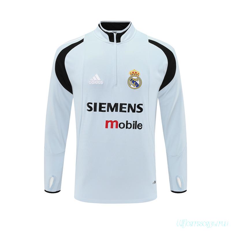 Retro 04/05 Real Madrid Light Grey Half Zipper Jacket+Long Pants