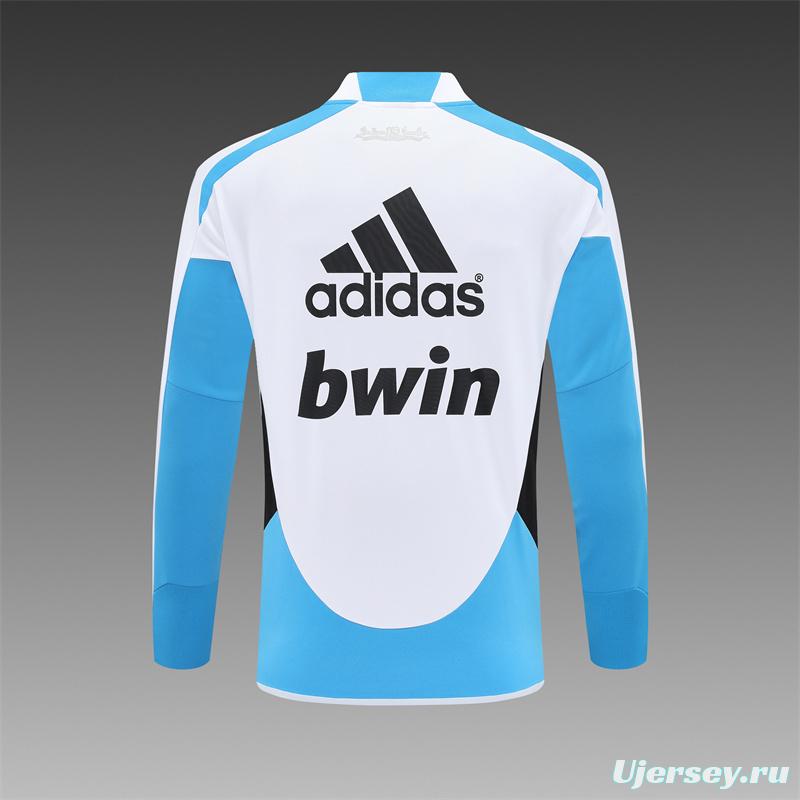 Retro 12/13 Real Madrid White/Blue Half Zipper Jacket+Long Pants