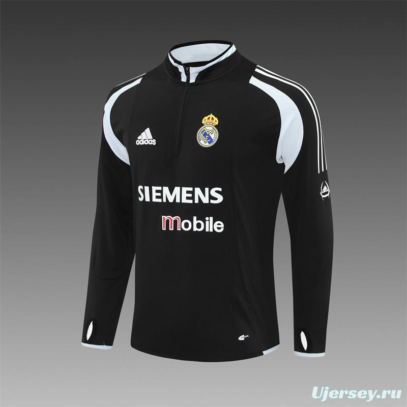 Retro 04/05 Real Madrid Black Half Zipper Jacket