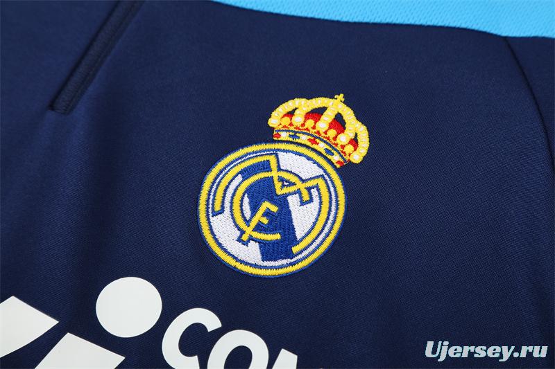 Retro 09/10 Real Madrid Royal Blue Half Zipper Jacket+Long Pants