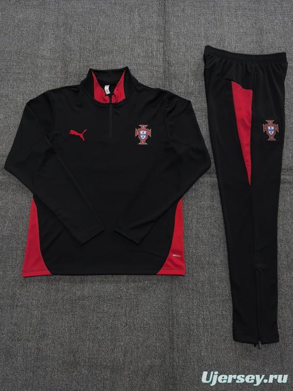 25/26 Kids Portugal Black Half Zipper Jacket+Long Pants