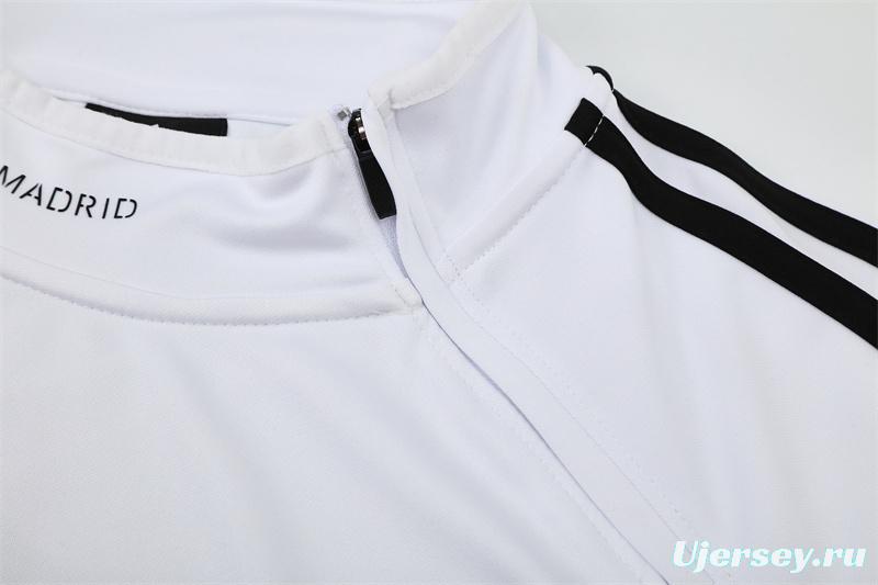Retro 13/14 Real Madrid White Half Zipper Jacket+Long Pants