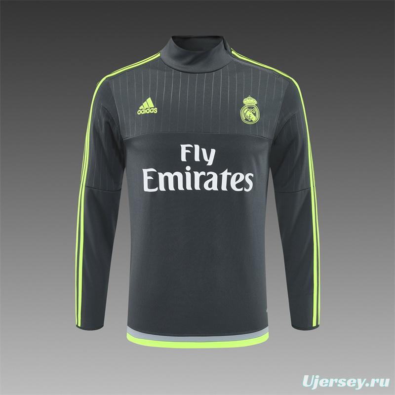 Retro 15/16 Real Madrid Dark Grey Half Zipper Jacket+Long Pants