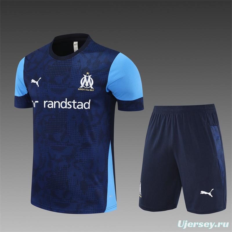 25/26 Olympique de Marseille Royal Blue Camouflage with XS Short Sleeve+Soccer Shorts