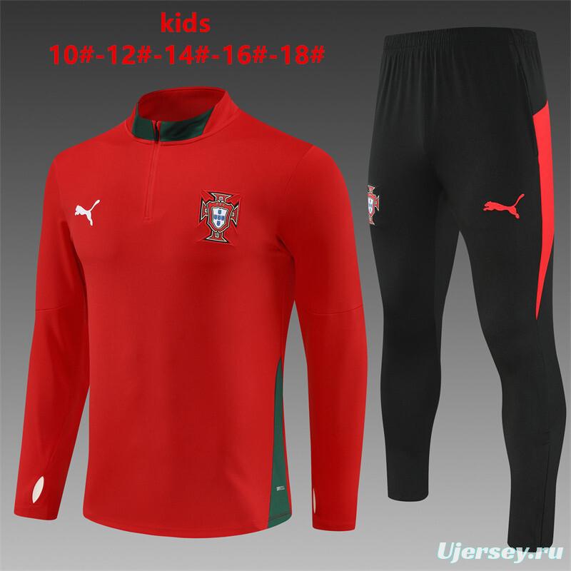 25/26 Kids Portugal Red Half Zipper Jacket+Long Pants