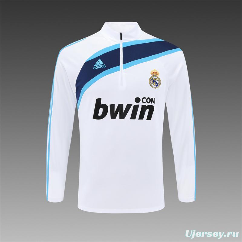 Retro 09/10 Real Madrid White Half Zipper Jacket+Long Pants