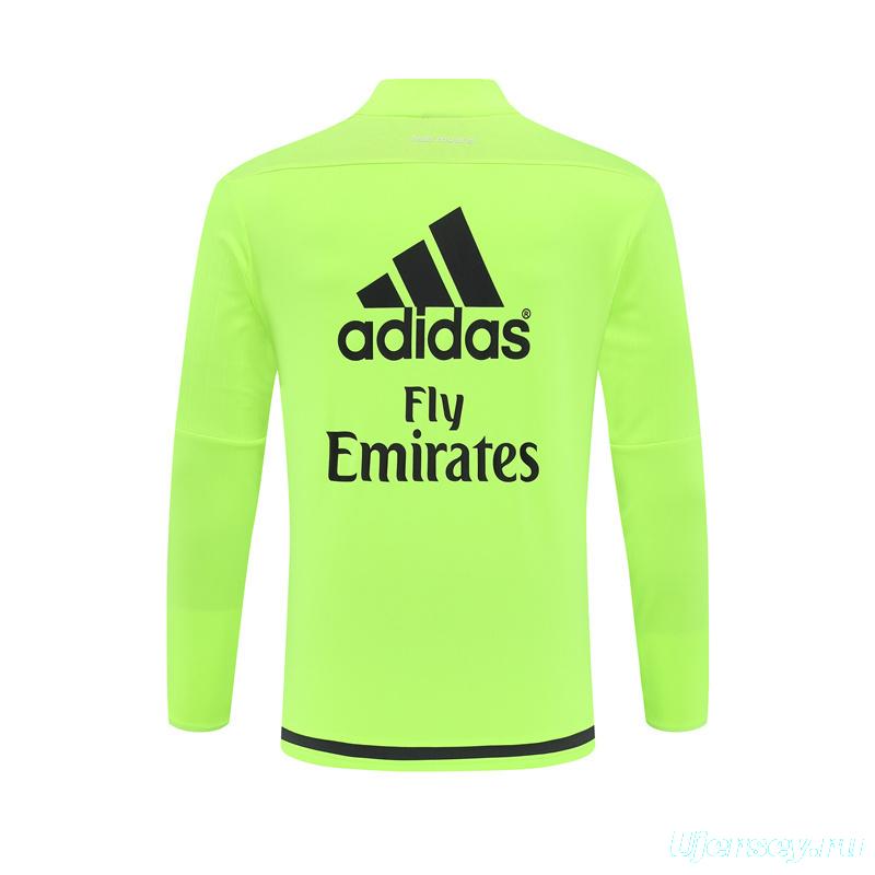 Retro 15/16 Real Madrid Fluorescent Green Half Zipper Jacket+Long Pants