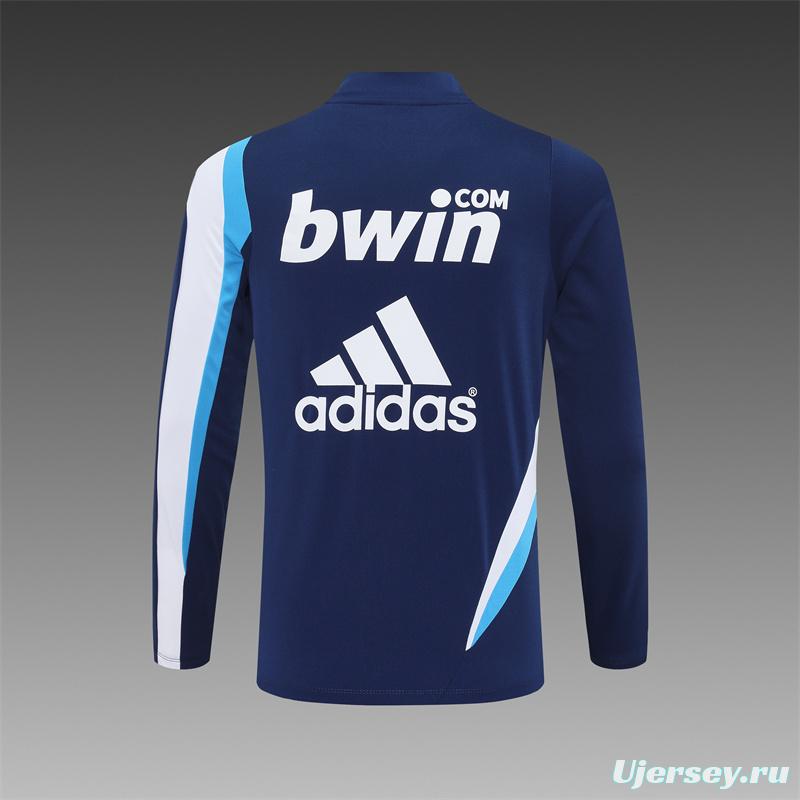 Retro 09/10 Real Madrid Royal Blue Half Zipper Jacket+Long Pants