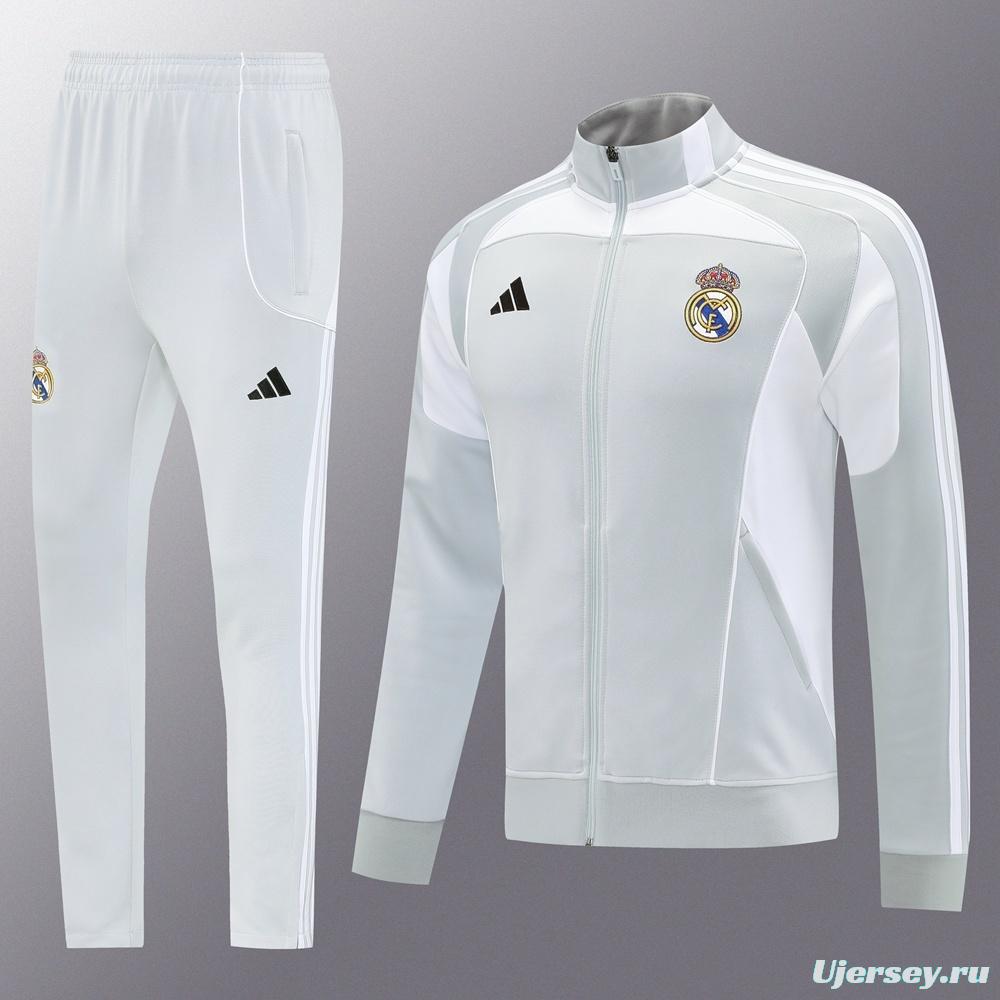 25/26 Real Madrid Grey Full Zipper Jacket + Long Pants