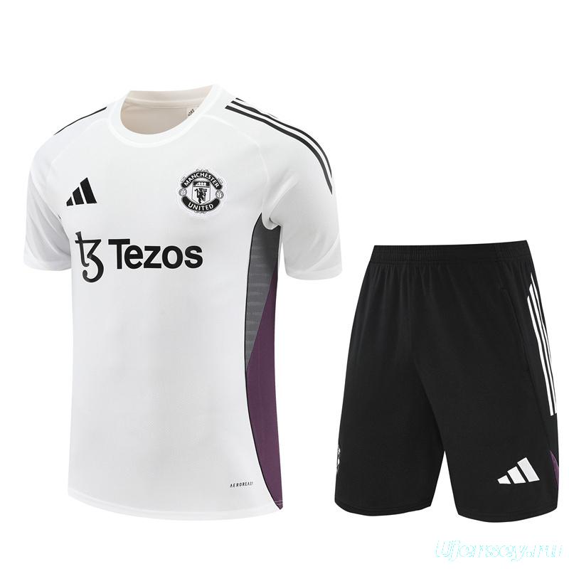 25/26 Manchester United White Purple Short Sleeve+Soccer Shorts