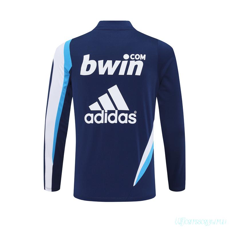Retro 09/10 Real Madrid Royal Blue Half Zipper Jacket+Long Pants
