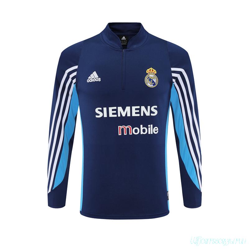 Retro 03/04 Real Madrid Royal Blue Half Zipper Jacket+Long Pants