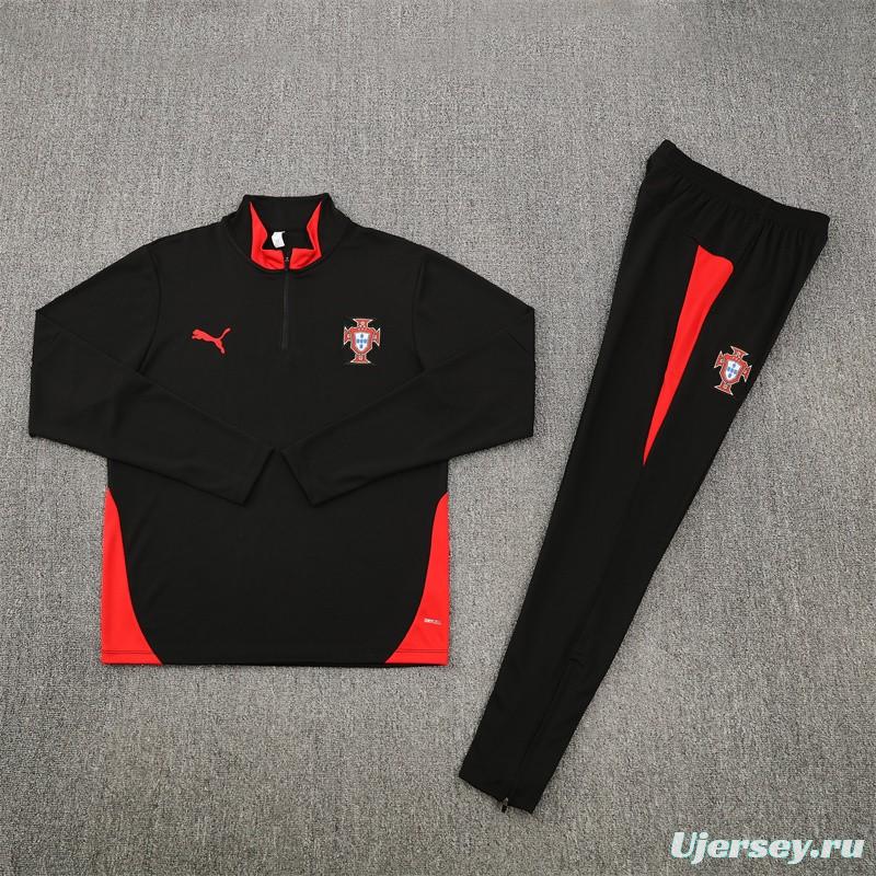 25/26 Portugal Black Half Zipper Jacket+Long Pants