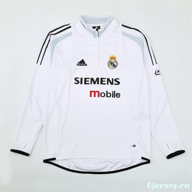 Retro 04/05 Real Madrid White Half Zipper Jacket