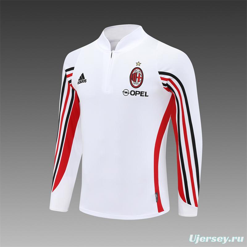 Retro 03/04 AC Milan White Half Zipper Jacket+Long Pants