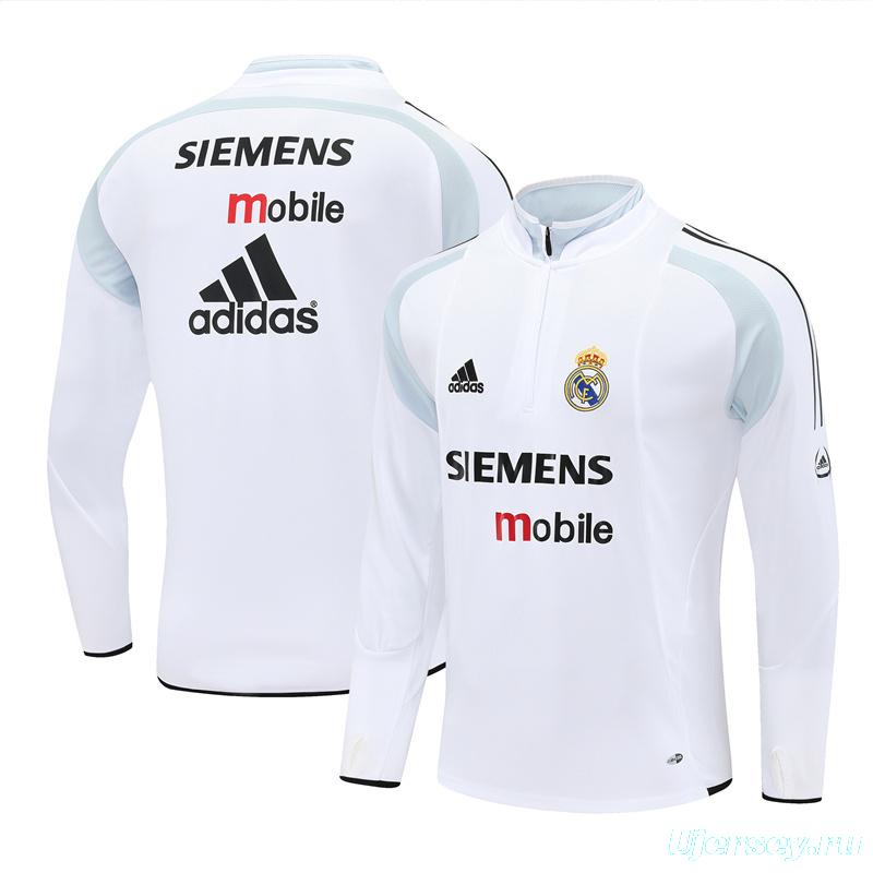 Retro 04/05 Real Madrid White Half Zipper Jacket