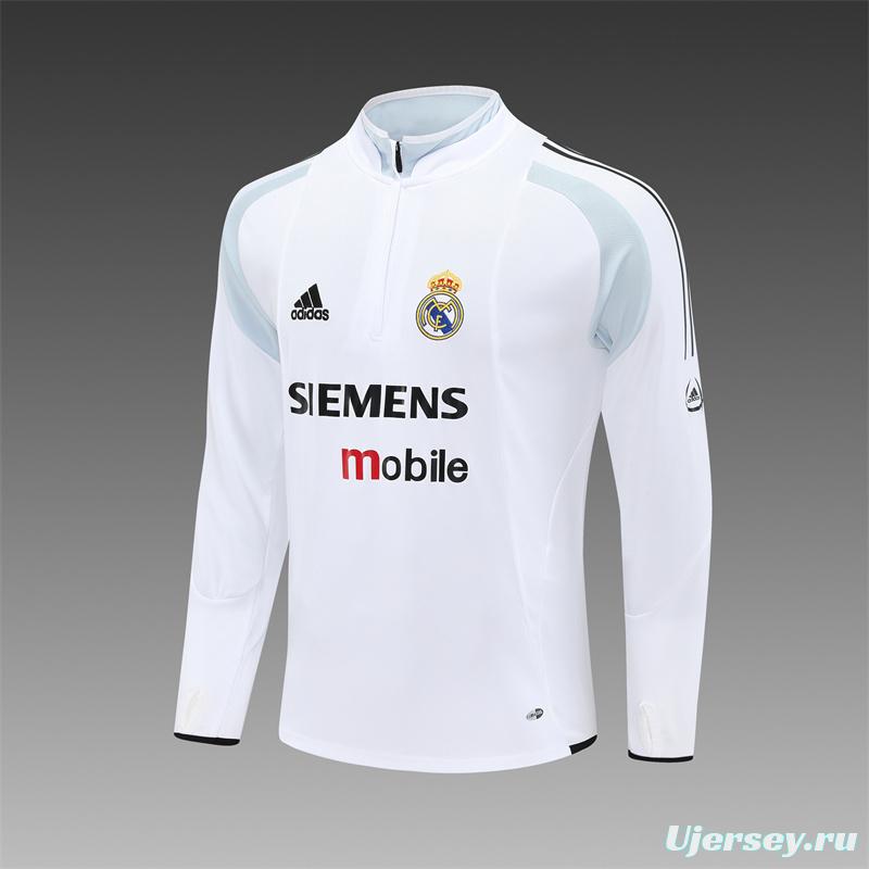 Retro 04/05 Real Madrid White Half Zipper Jacket