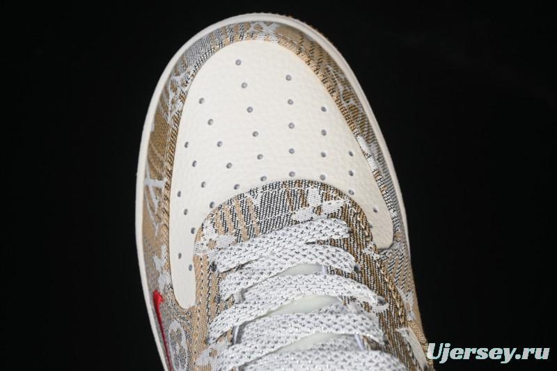 Nike Air Force 1 '07 Low LV Collaboration Grey Brown Floral Canvas Casual Sneakers - DF0188-076