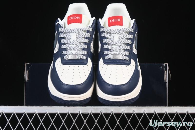 Nike Air Force 1 '07 Low Dior Collaboration White Blue Gray Hook Casual Sneakers - XD2588-603