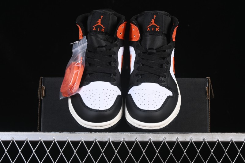 Nike Air Jordan 1 Mid AJ1 Mid-Top Casual Sneakers with Black White Orange Design - DQ8426-801