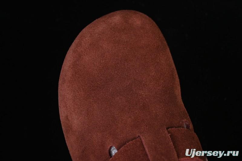 Birkenstock Sandals Series with Soft Leather Upper and Cork Rubber Midsole - Red Wine