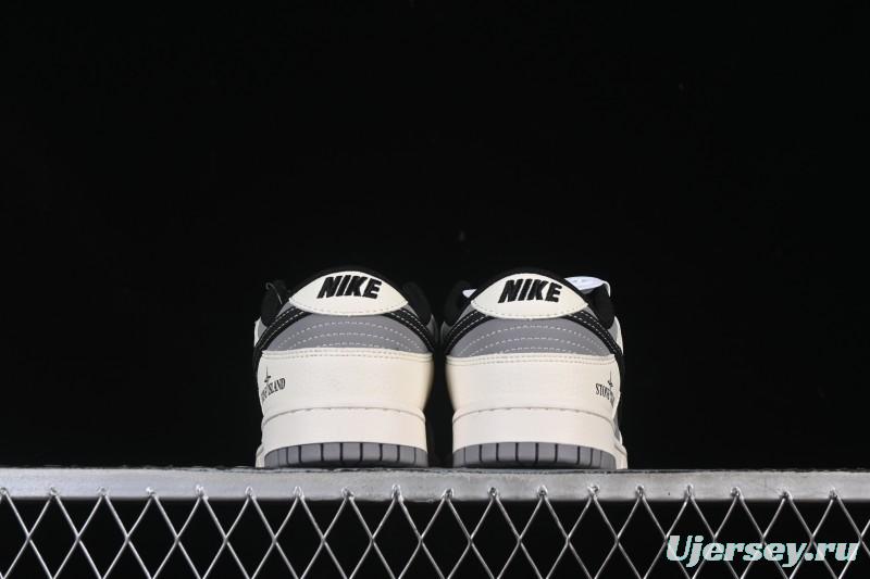 Nike SB Dunk Low Stone Island Collaboration Beige Grey Black Patchwork Anniversary Custom Low-Top Casual Skate Shoes - JP8028-041