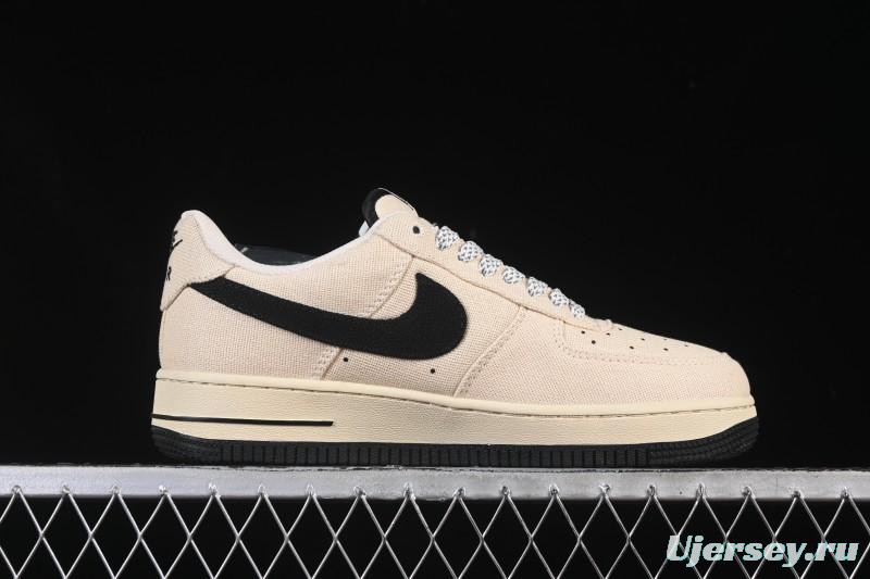 Nike Air Force 1 '07 Low Stussy Collaboration Beige Black Canvas Casual Sneakers - XX3168-155