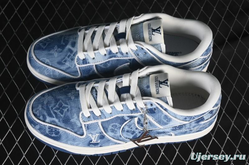 Nike SB Dunk Low LV Collaboration Light Blue Denim Anniversary High-End Custom Low-Top Casual Skate Shoes - SC0601-468