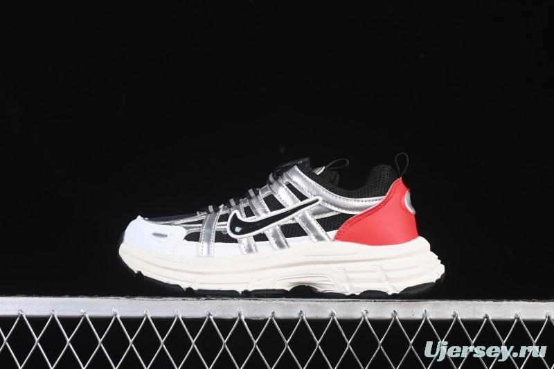 Nike P-6000 Retro Casual Sports Kids Shoes - Silver Red Black Swoosh