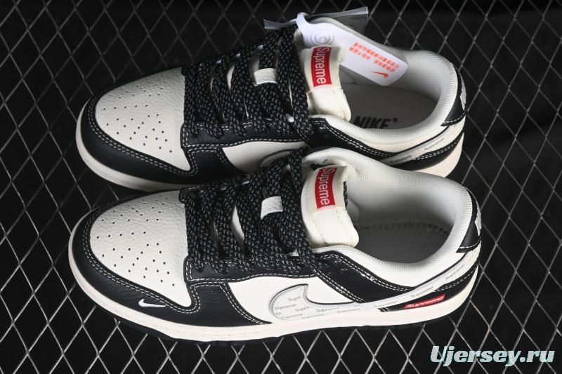 Nike SB Dunk Low Supreme Collaboration Beige Black Silver High-End Custom Low-Top Casual Skate Shoes - HH7518-099