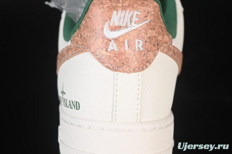 Nike Air Force 1 '07 Low Stone Island Collaboration Beige Green Floral Casual Sneakers - JP8028-010