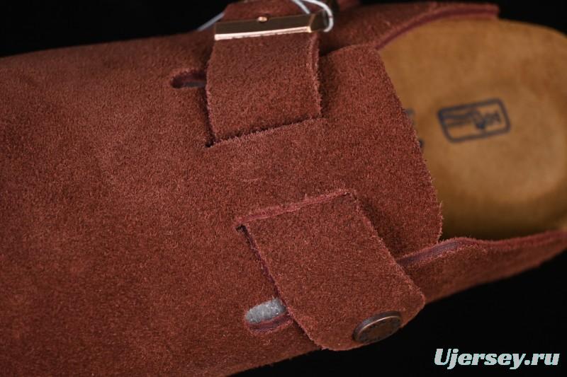 Birkenstock Sandals Series with Soft Leather Upper and Cork Rubber Midsole - Red Wine