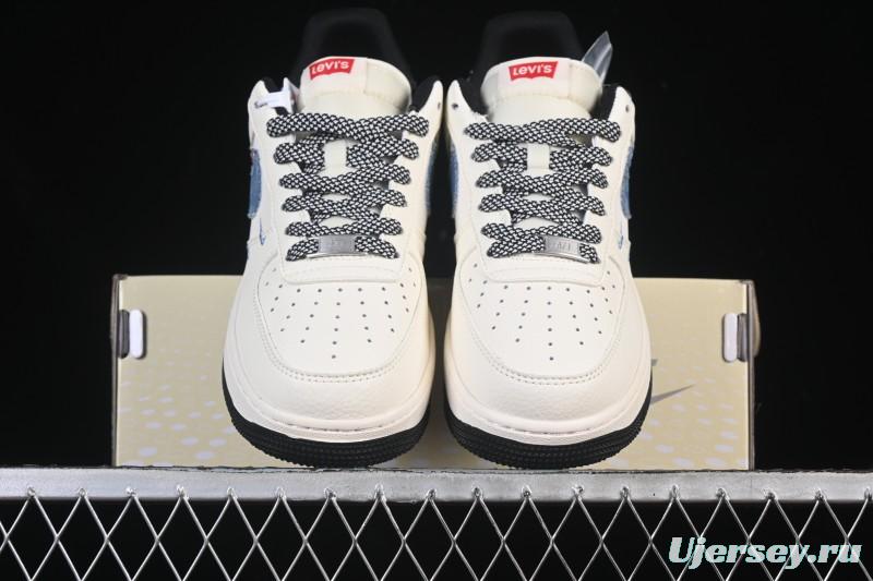 Nike Air Force 1 '07 Low Levi's Collaboration Light Blue Denim Four Swoosh Casual Sneakers - QW5606-261