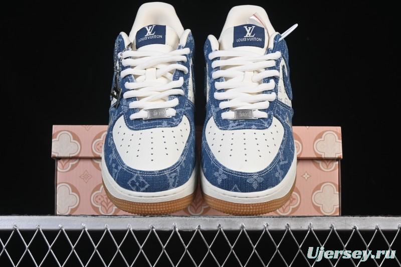 Nike Air Force 1 '07 Low LV Collaboration White Navy Blue Casual Sneakers - YF9511-813