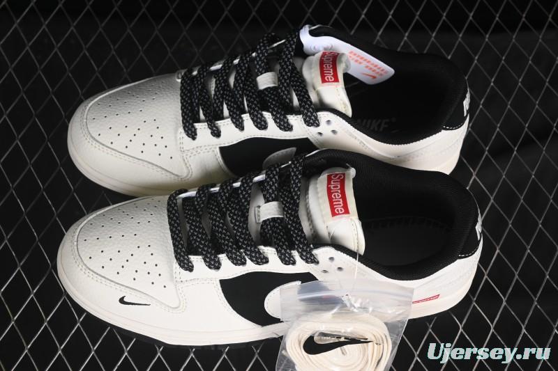 Nike SB Dunk Low Supreme Collaboration Beige Black Patchwork Anniversary Custom Low-Top Casual Skate Shoes JP1628-010