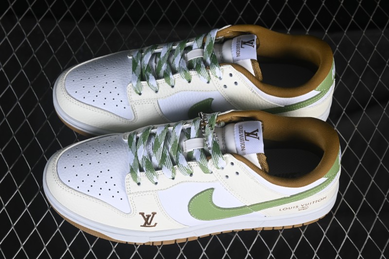Nike SB Dunk Low LV Collaboration White Green Brown Low-Top Casual Skate Shoes - SC0601-476