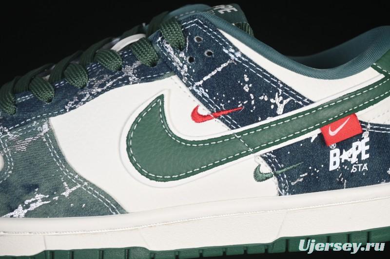 Nike SB Dunk Low BAPE Collaboration White Army Green Anniversary High-End Custom Low-Top Casual Skate Shoes - SC0601-465
